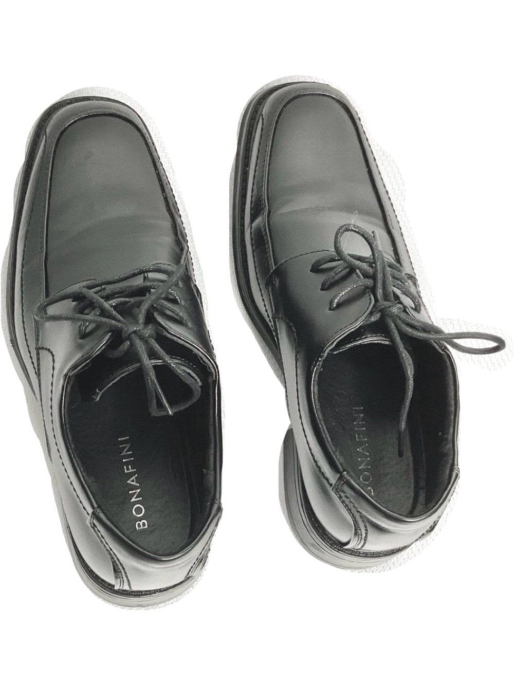 Bonafini Oxford Black Faux Leather Lace-Up Square Toe Dress Shoes US 5 Teens